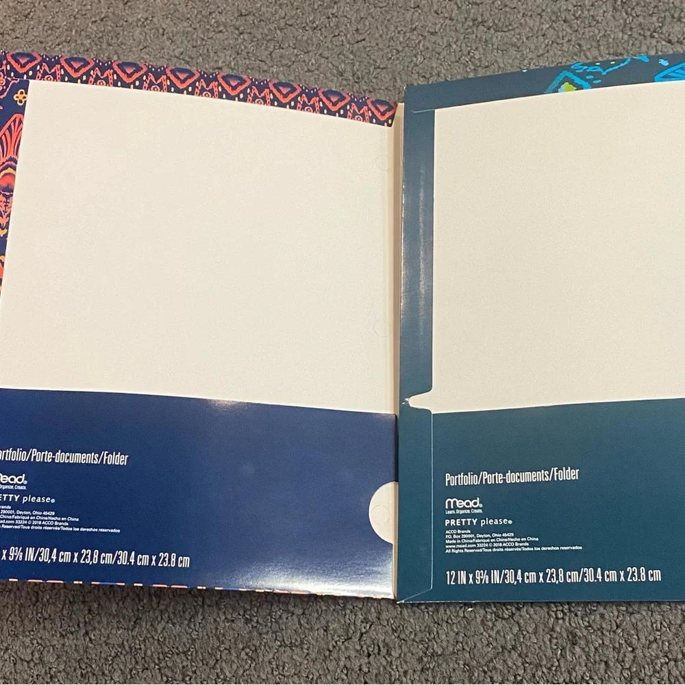 Mead Pretty Please Orange Blue Peacock 2 Pocket Paper Folder 12” x 9 3/8” New
